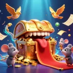 Engage in exciting games at vsbet with a vibrant scene of colorful lottery elements and a treasure chest