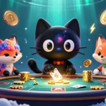 Join the cosmic gaming adventure with dv88co, featuring a black hole cat at a casino table!