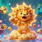 Engage with thrilling online gaming at vipwin green, featuring vibrant slot reels and a 3D lion.