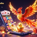 Experience the excitement of gamebancanohu with this dynamic casino illustration featuring a phoenix and gaming elements.