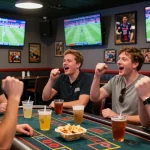 ภาพการเดิมพันกีฬา playme8 sportsbook ในบรรยากาศที่มีความตื่นเต้นจากการเชียร์กีฬา