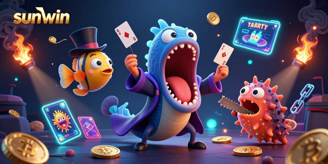 Engage in thrilling gameplay with Sunwin, experiencing vibrant gambling action with unique characters and crypto elements.