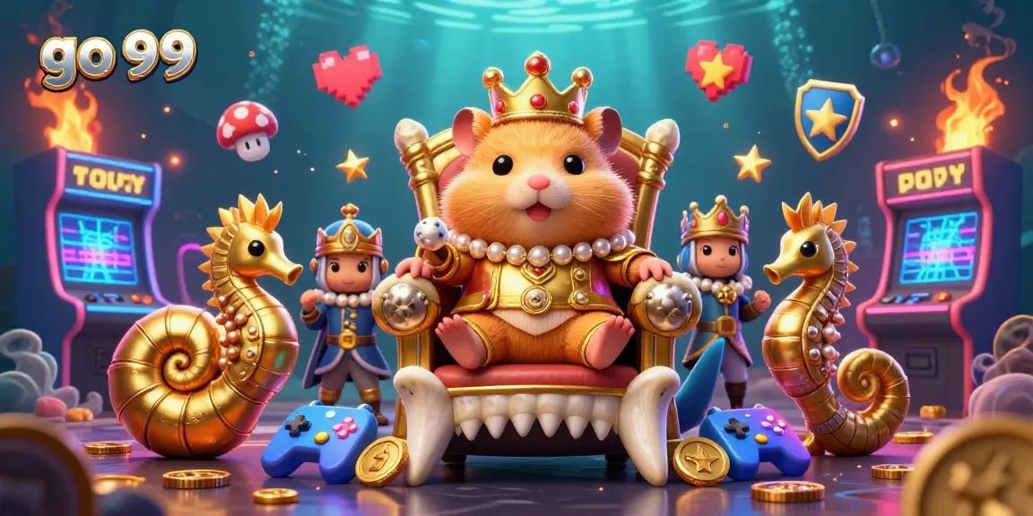 Experience go 99 with our unique casino game featuring a golden hamster king in a vibrant underwater scene.
