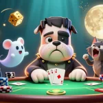 Experience exciting three-card-poker action featuring a lively scene with characters and poker elements.
