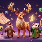 Experience GO99 excitement with a captivating 3D illustration of a Celtic druid stag and lottery elements.