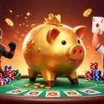Engage with 8XBET through thrilling casino action featuring a sumo wrestler and ninja in a dynamic poker scene.