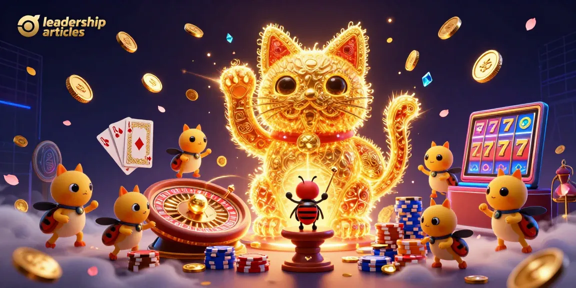 Engaging leadership articles illustrated by vibrant casino-themed characters and elements.