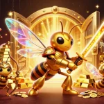 ONE88 showcases a 3D giant golden hornet in samurai armor amidst dazzling casino treasures.