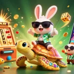 MAN88 players experience thrilling wins with vibrant cartoon scene of lucky rabbit and jackpot symbols.