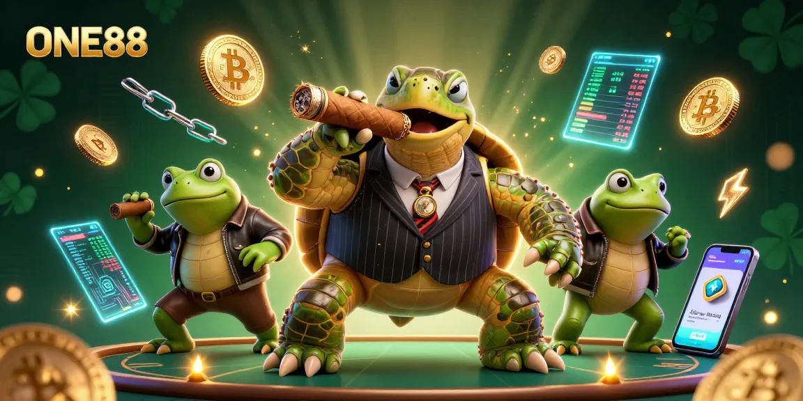 Engage with ONE88's thrilling casino experience featuring vibrant characters amidst a luminous scene.
