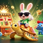 Bancarong showcases an exciting jackpot scene with a lucky rabbit and a golden turtle in a dynamic casino setting.
