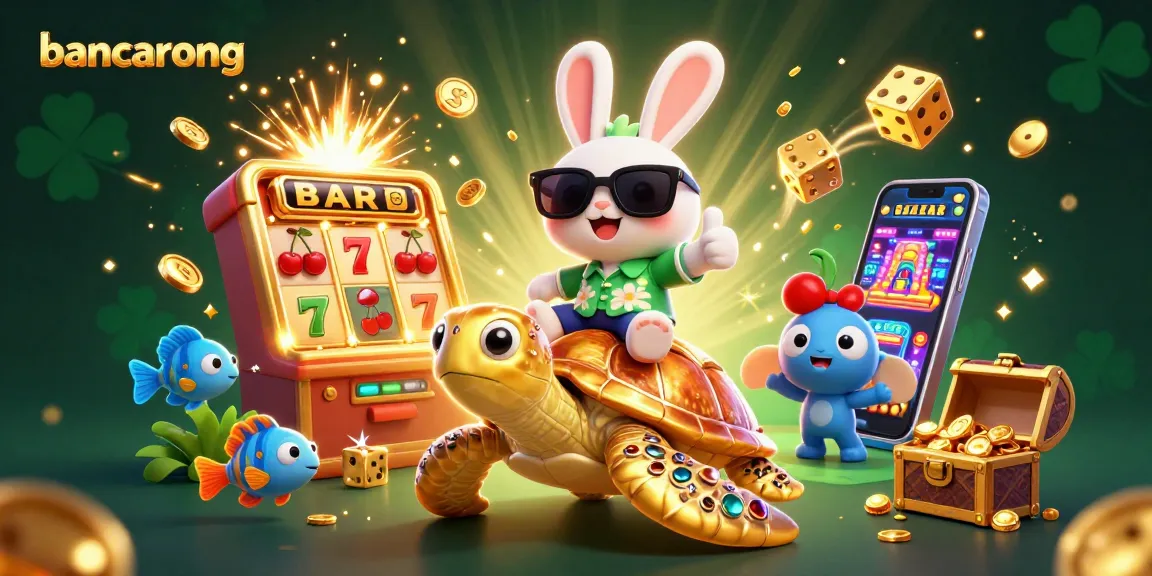 Bancarong showcases an exciting jackpot scene with a lucky rabbit and a golden turtle in a dynamic casino setting.