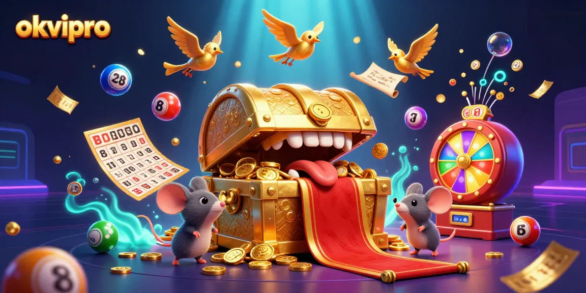 Win big with okvipro's exciting lottery scene featuring colorful balls and festive elements.