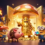 Memenangkan permainan slot gacor dengan ilustrasi sihir jamur emas dan harta karun yang melimpah.