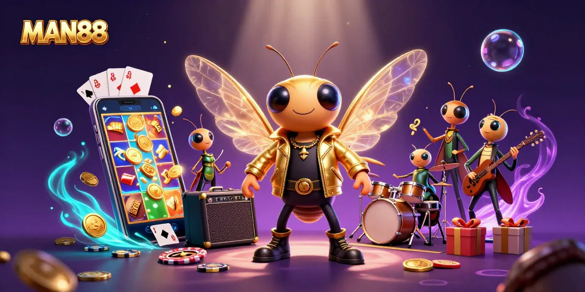 Experience the thrill of MAN88 with a cicada rock star in a vibrant online casino scene.