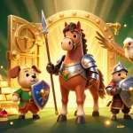 LU88 platform showcases unique characters amidst treasures and golden elements in an engaging casino environment.