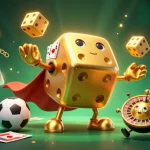 Experience the excitement of Soco live as a massive golden dice golem juggles dice in a vibrant sports betting scene.