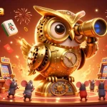 Experience the thrill at lucky88za, where the clockwork owl oversees a bustling casino scene.