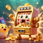 Jackpot celebration at QQ88 with a golden slot machine, cheering baby slots, and a popcorn machine in a vibrant scene.