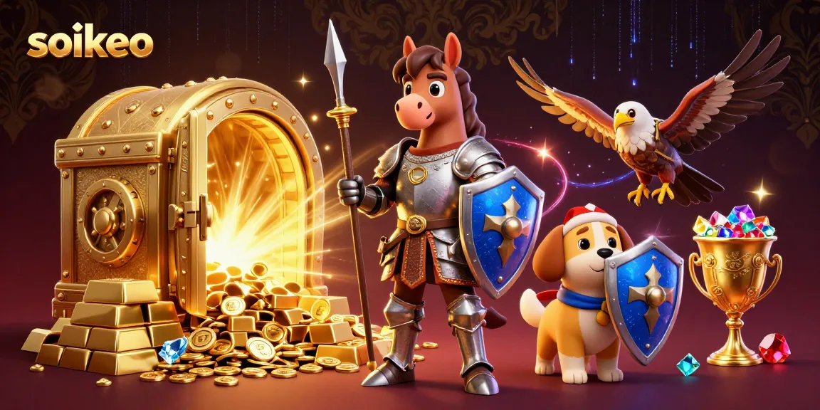 Bet on sports with soikeo in a vibrant, immersive 3D scene showing knights, treasure, and gambling elements.