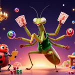 Experience exciting games at ae889 with a vibrant scene of a mantis card sharp and ladybug pit boss.