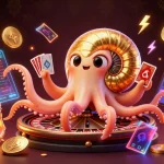 Engage in exhilarating game experiences at bk8 with 3D illustration of nautilus as roulette wheel, Bitcoin coins, and vibrant elements.
