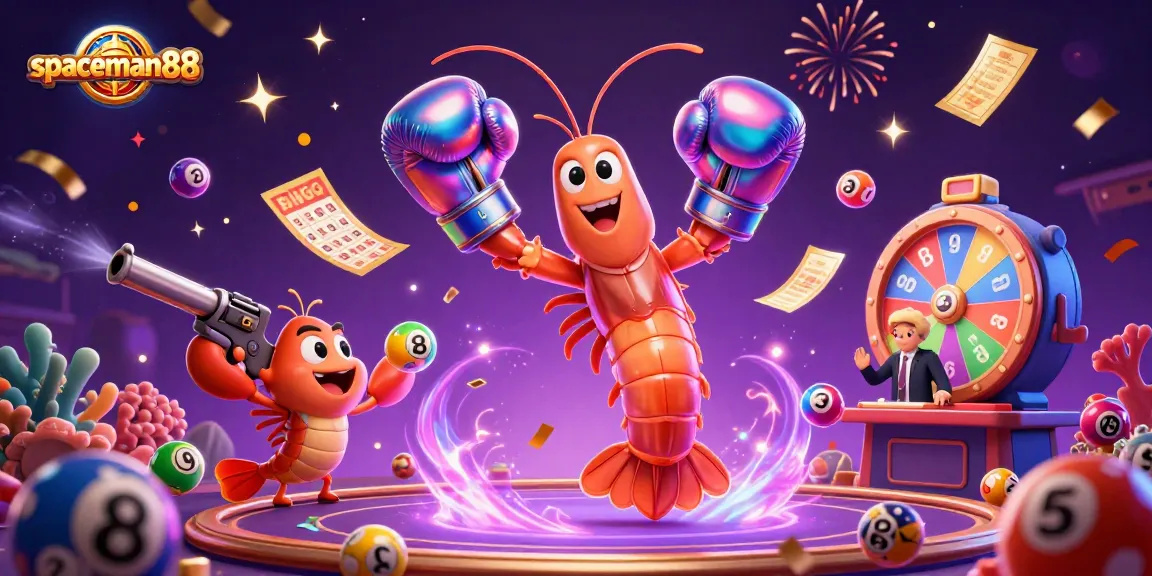 Engage with spaceman88 in this vibrant lottery-themed 3D illustration showcasing festive elements and exciting gameplay.