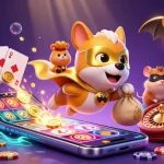 Lixi88 gaming scene with a superhero dog flying, showcasing vibrant casino elements for thrilling betting experiences.