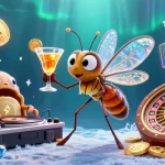 Experience thrilling gameplay at FIVE88 with a 3D cartoon mosquito mascot and fossil DJ in a vibrant casino.